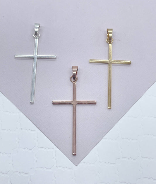 18k Gold Layered Dainty Thin Plain Cross Pendant Charm, Silver, Rose Gold,