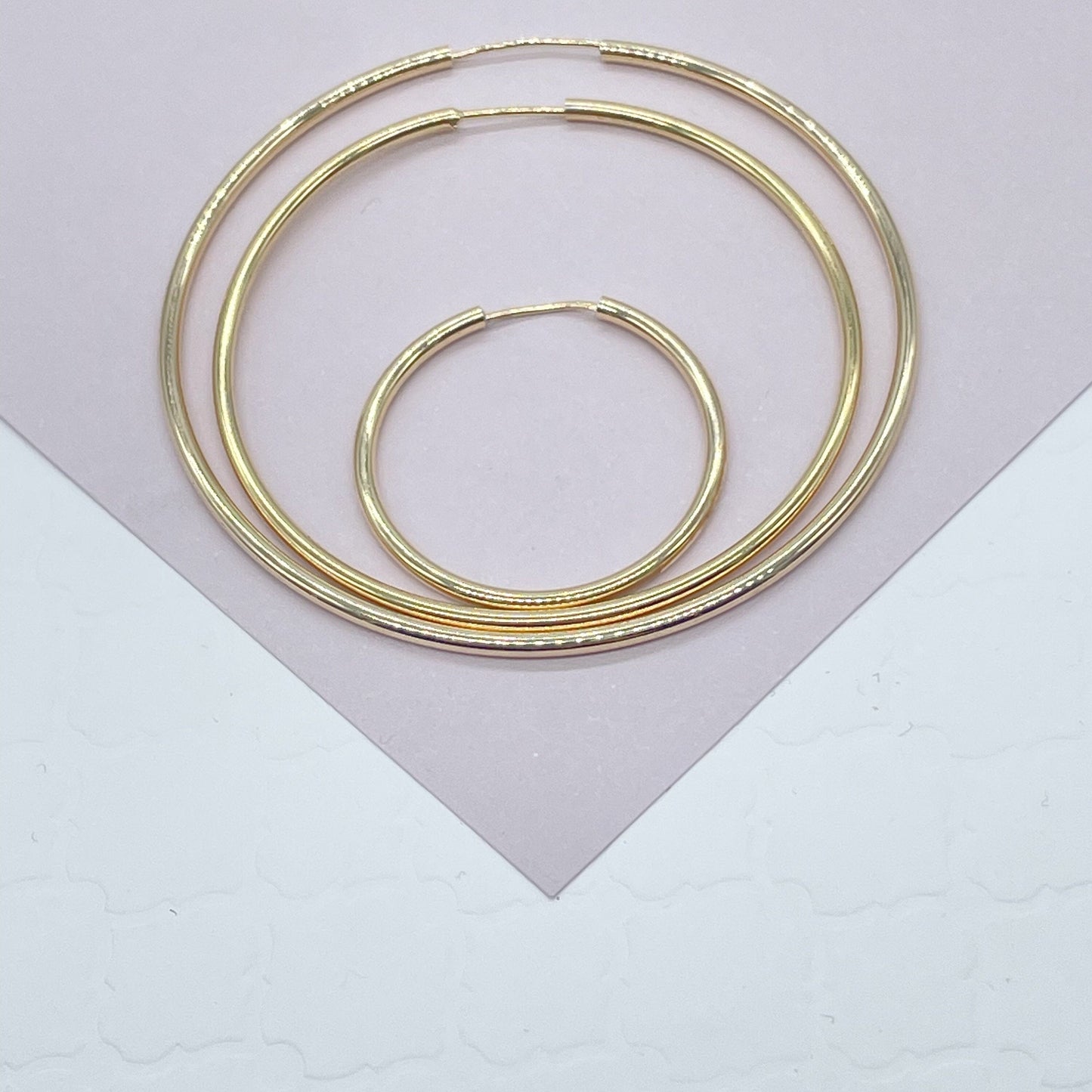 Very Light And Sturdy 18k Gold Layered Plain Thin Endless Hoop Earrings, Dainty