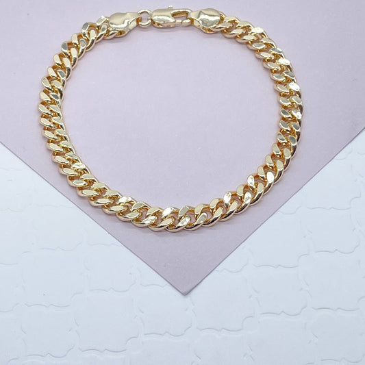 18k Gold Layered Cuban Link Chain Bracelet 7"