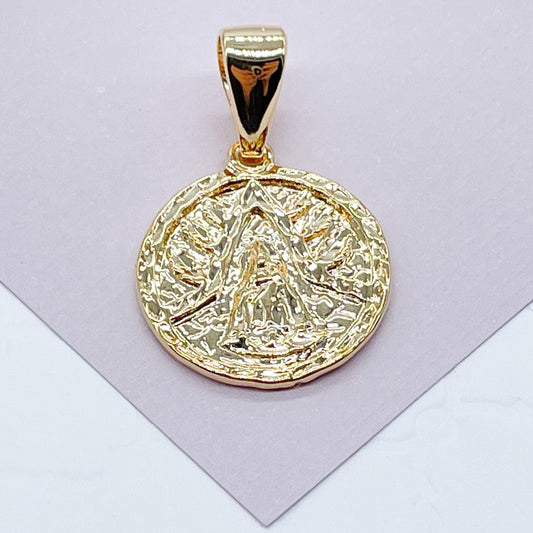 18k Gold Layered 15mm Our Lady of Charity Coin Pendant Catholic Gift Caridad