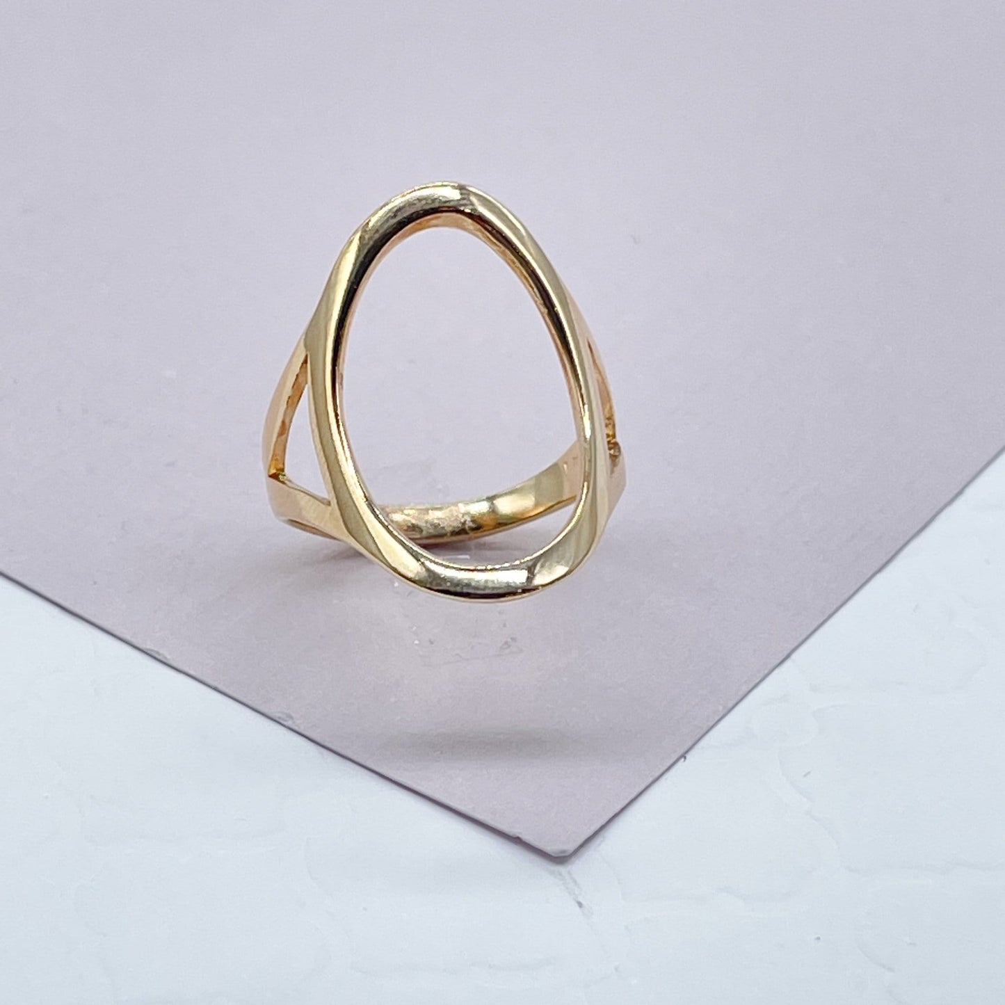18k Gold Layered Open Oval Ring Hallowed Oval Fashion Design
