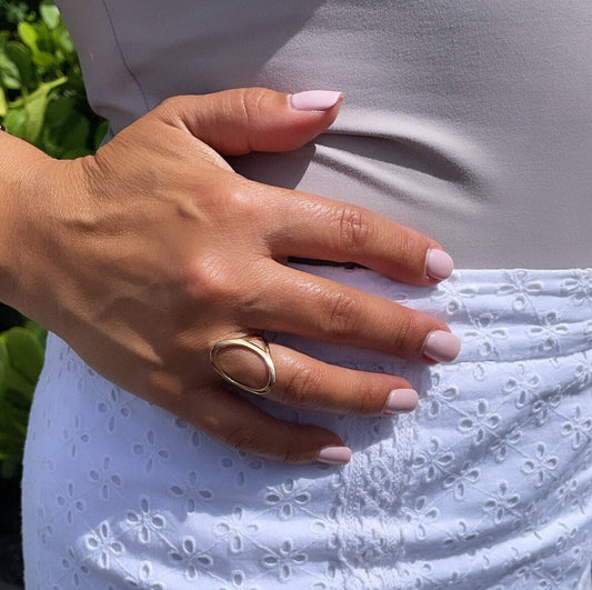 18k Gold Layered Open Oval Ring Hallowed Oval Fashion Design