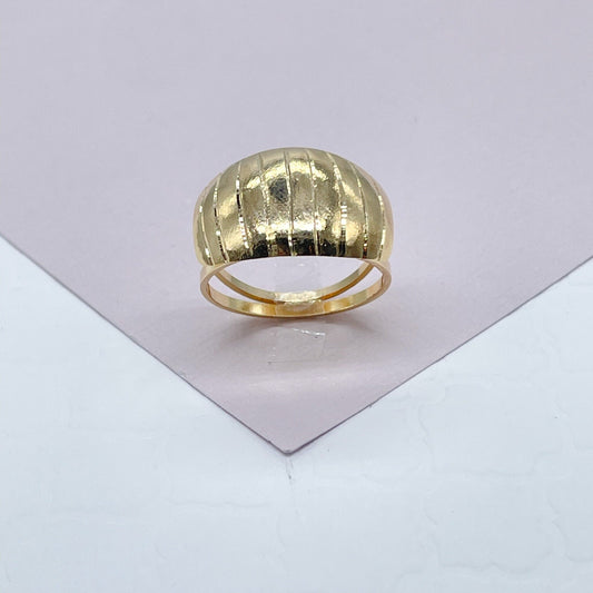 18k Gold Layered Eight Stripes Plain Ring Diamond Cut Surface Light & Hollow Ring