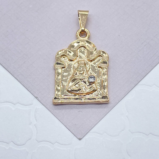 18k Gold Layered Santa Barbara Pentagon Shape Pendant Charm Featuring Solitaire