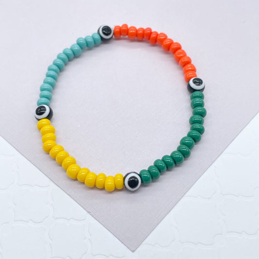 Colorful Beaded Bracelet With Black Evil Eye Good Luck Bracelet Wholesale