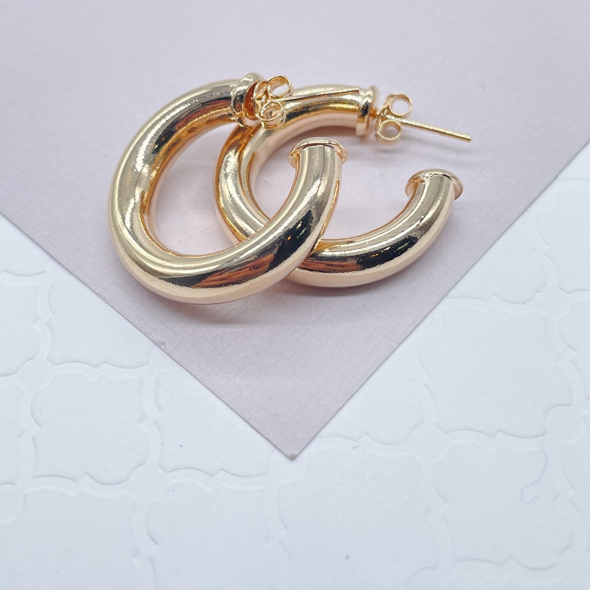 Thick 18k Gold Filled Plain 5mm Chunky 3/4 Hoop Earrings Push Back Closing the and Jewelry Making Supplies