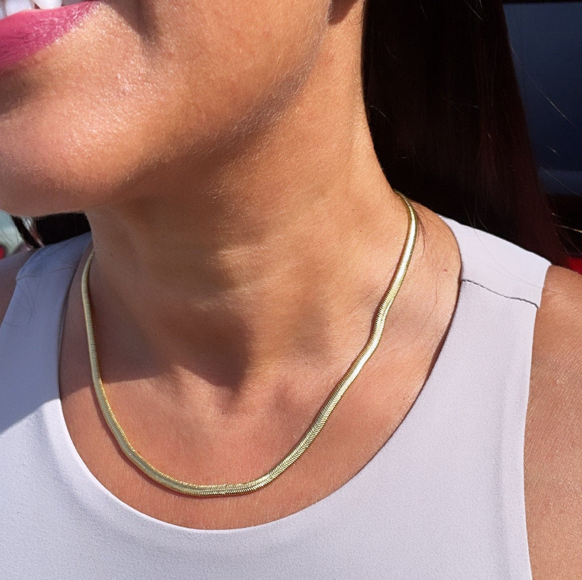 18K Gold Flat Thin Chain Necklace