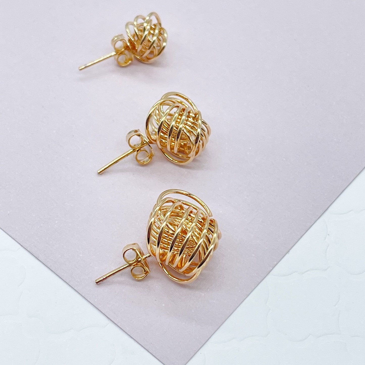 18k Gold Layered Love Knot Stud Earrings, Knot Earrings In Gold Thread, Sizes