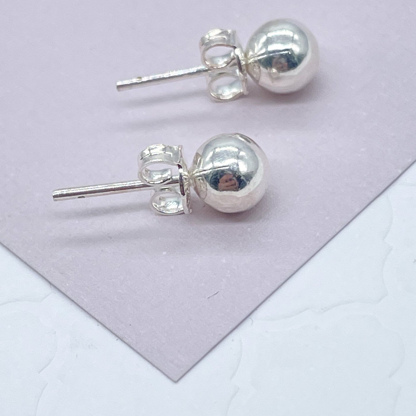 18k Gold Layered Plain Solid 6mm Ball Stud Earrings Available In Gold, Silver And