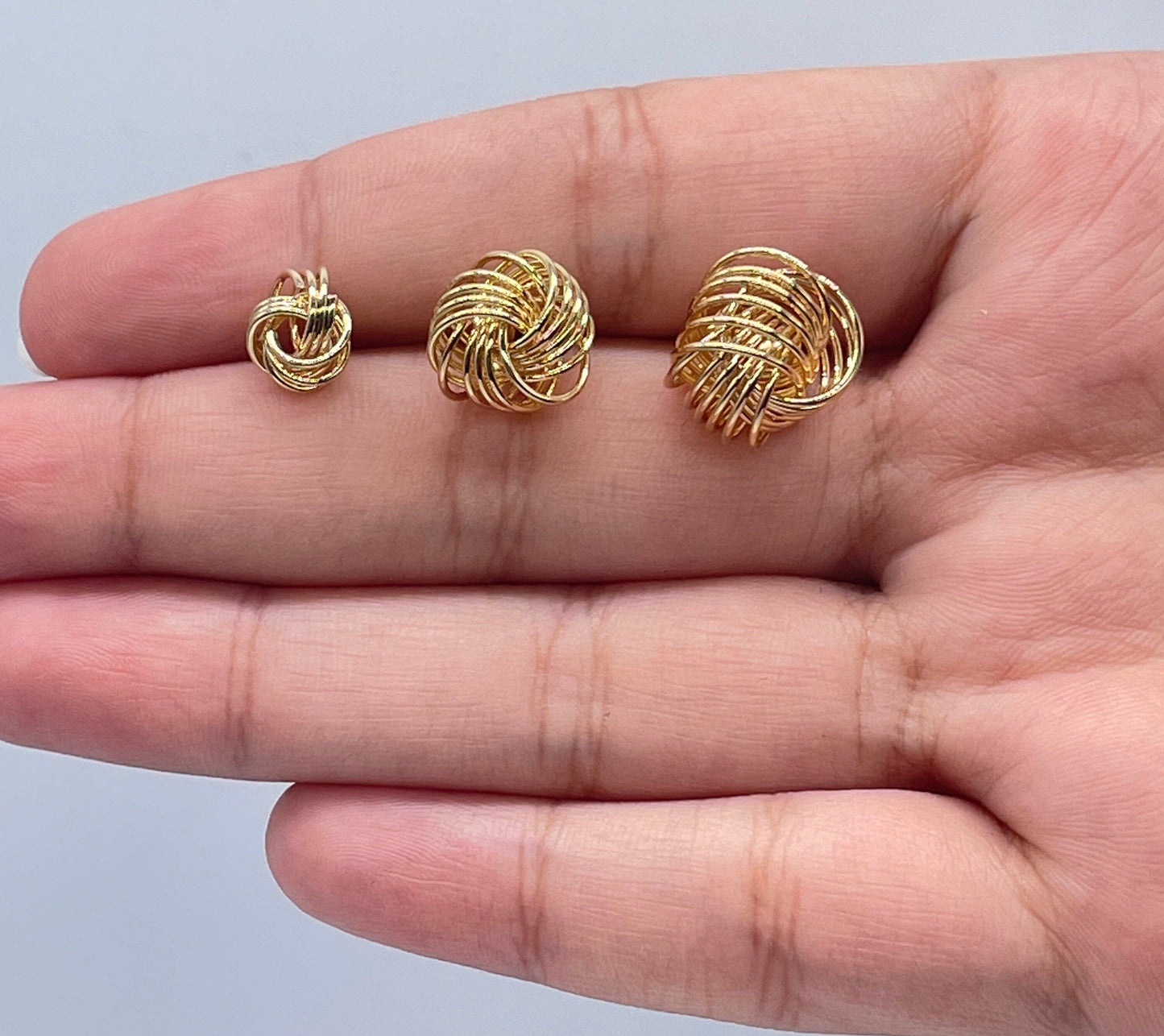 18k Gold Layered Love Knot Stud Earrings, Knot Earrings In Gold Thread, Sizes