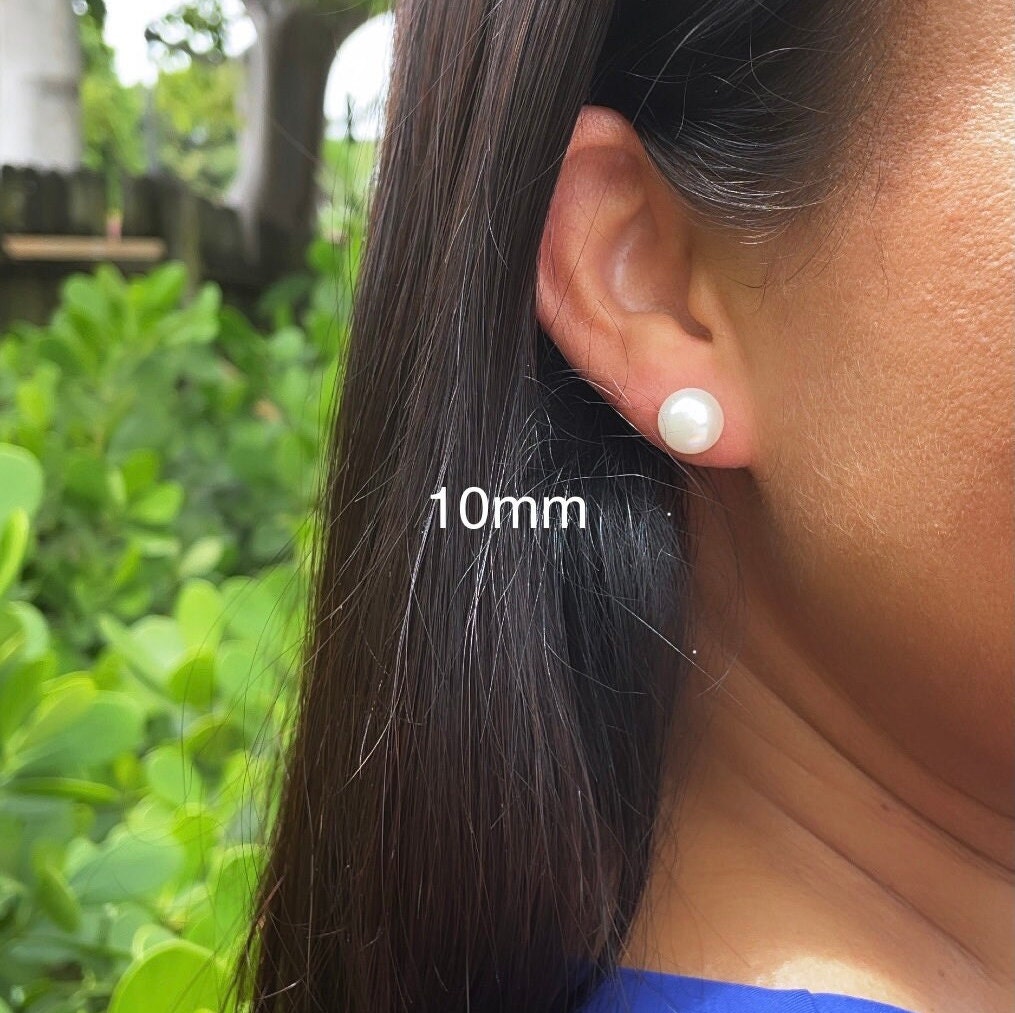 18k Gold Filled Plain Simulated Pearl Stud Earrings Available In Sizes 8mm, 10mm, 12mm And Jewelry Making Supplies