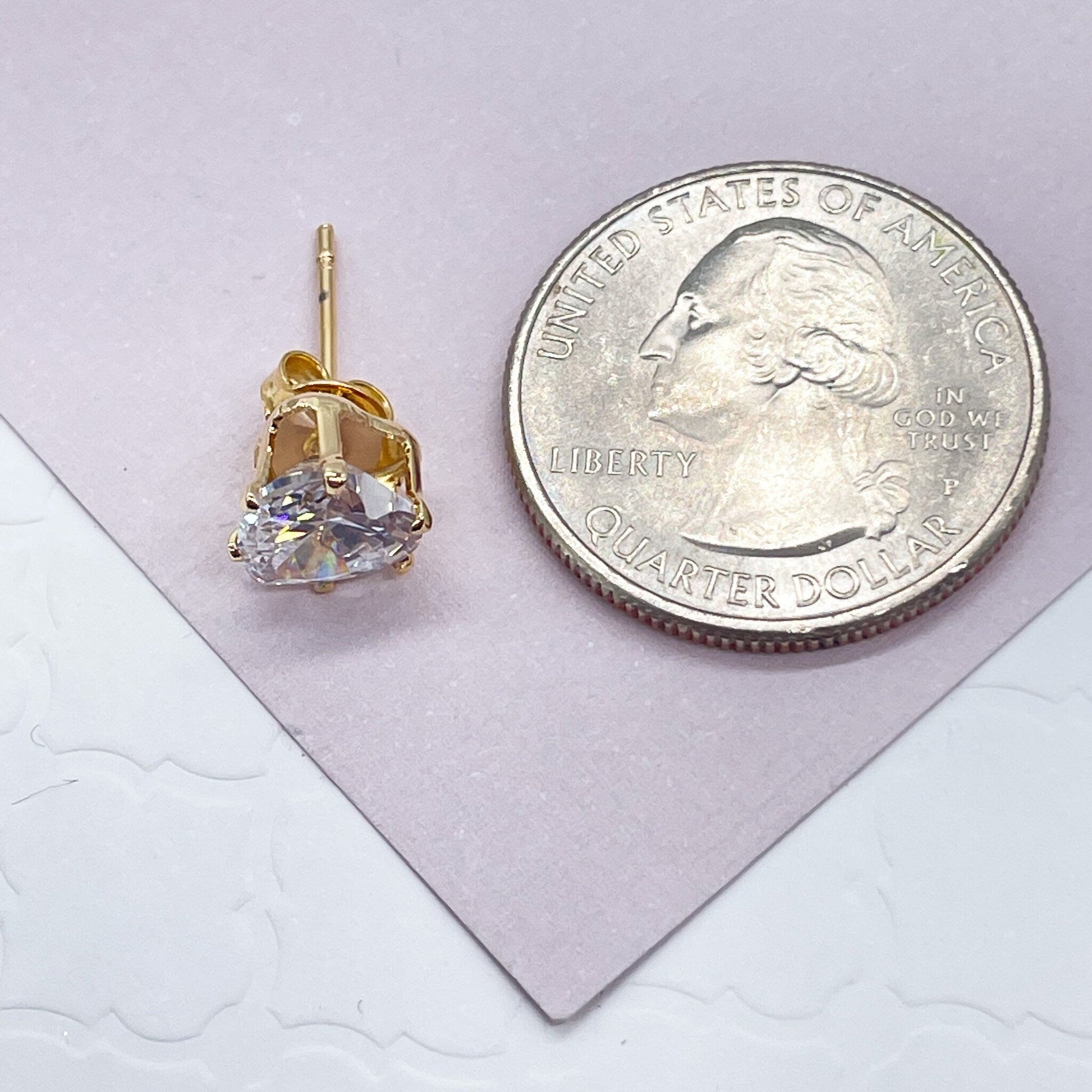 18k Gold Filled 8mm Cubic Zirconia Heart Stud Earrings