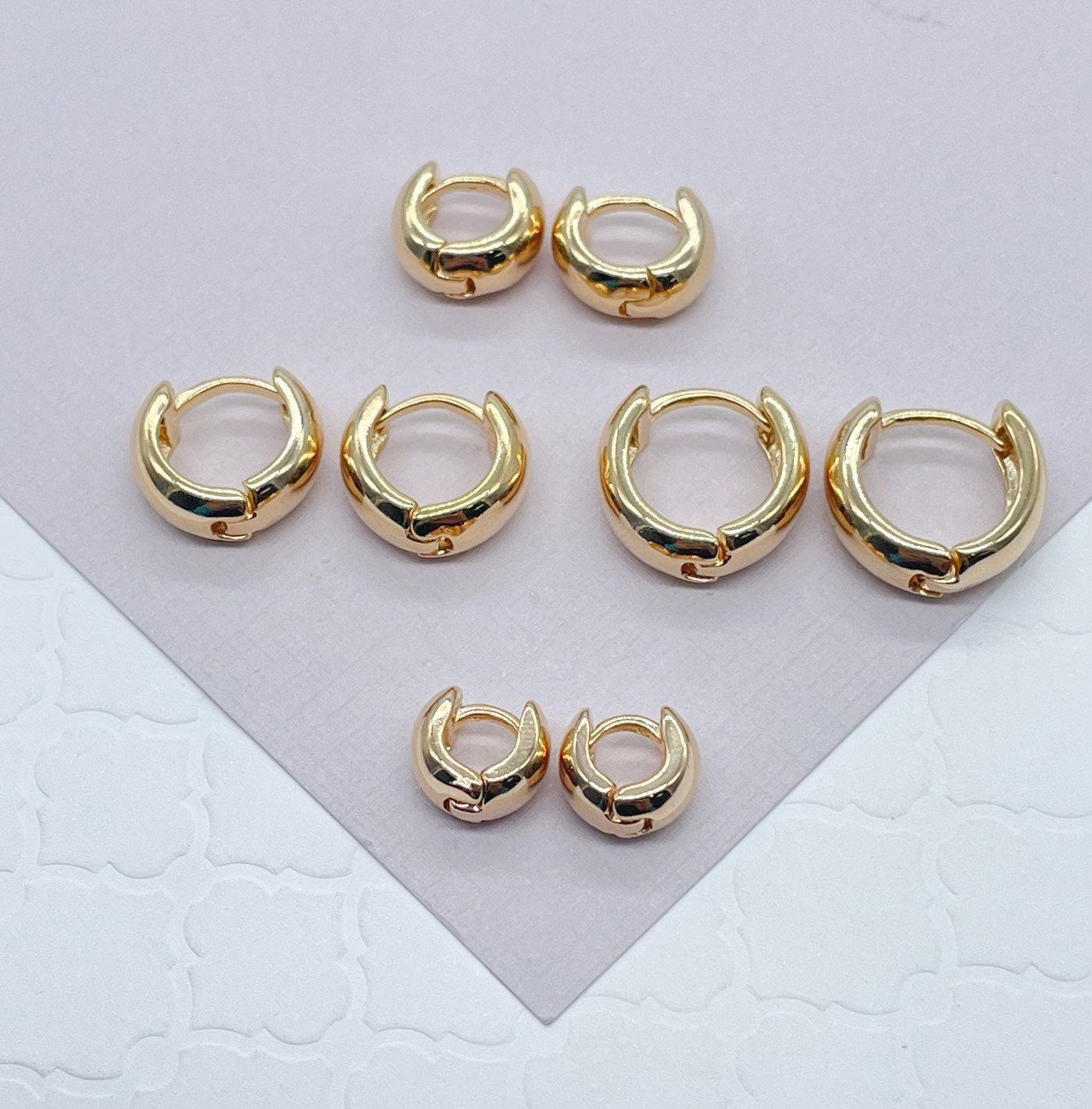 Tiny 18k Gold Layered Small Fat Plain Huggie Clicker Earrings Hypoallergenic