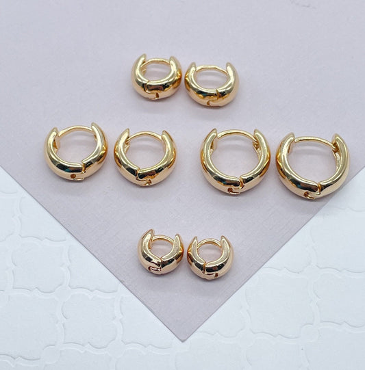 Tiny 18k Gold Filled Small Fat Plain Huggie Clicker Earrings Hypoallergenic