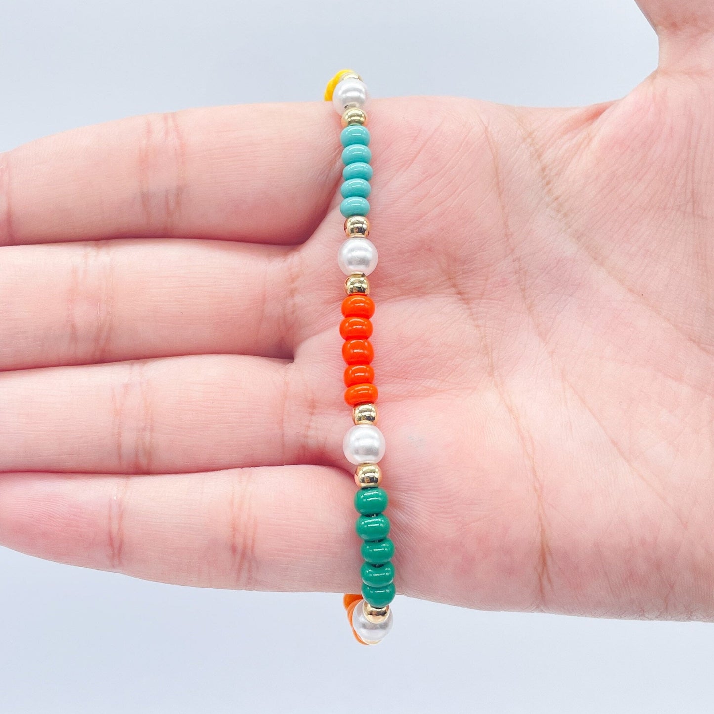 18k Gold Layered Colorful Bead And Pearl Bracelet, Stackable Color Bracelet,