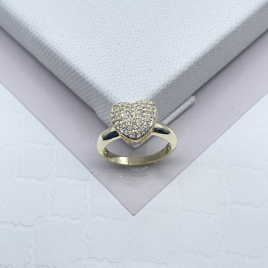 18k Gold Filled Ring Featuring Large Heart Cubic Zirconia In Micro Pave Settings  Jewelry