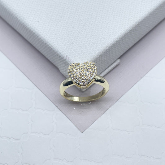 18k Gold Filled Ring Featuring Large Heart Cubic Zirconia In Micro Pave Settings  Jewelry