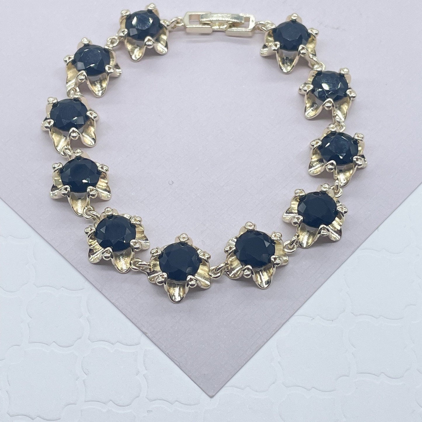 18k Gold Layered Flower Bracelet Featuring Large Cubic Zirconia More Colors