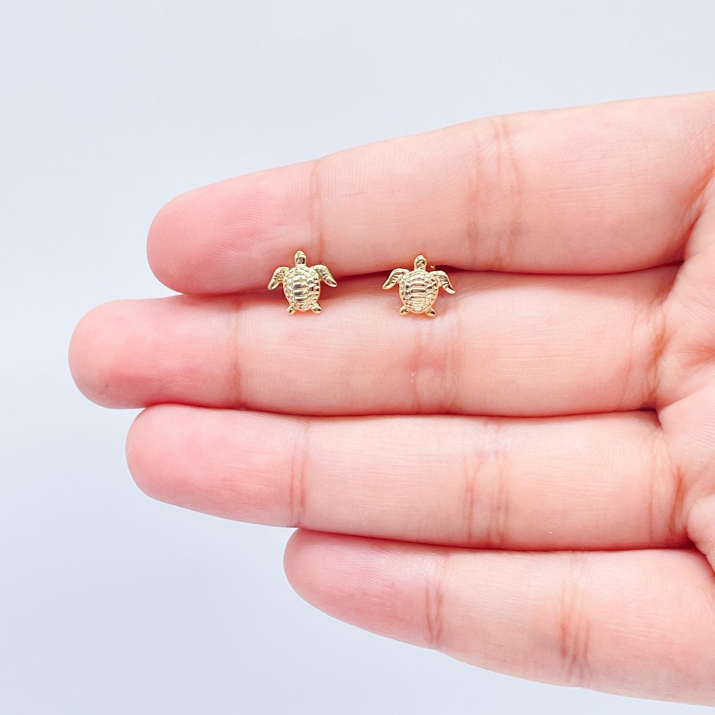 18k Gold Layered Tiny Plain Turtle Dainty Stud Earrings, Sea Animal Ocean