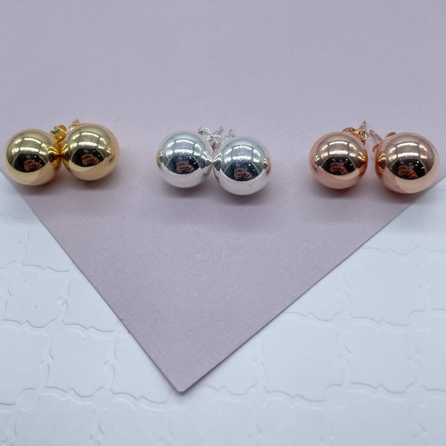 18k Gold Layered 14mm Ball Stud Earrings Available in Gold, Rose Gold and