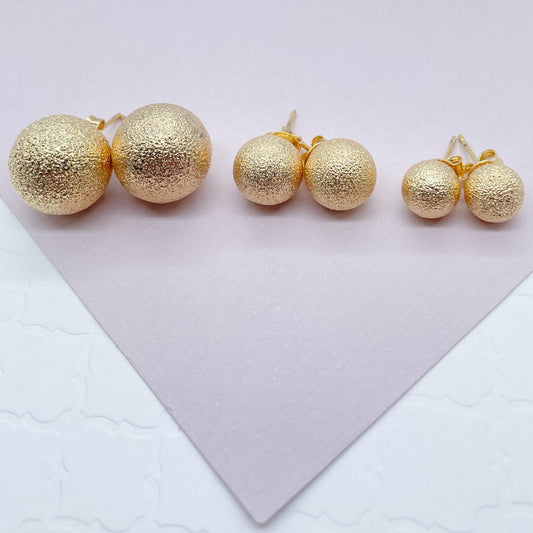 18k Gold Layered Matte Ball Stud Earrings, Grooved Surface Ball Stud Earrings,