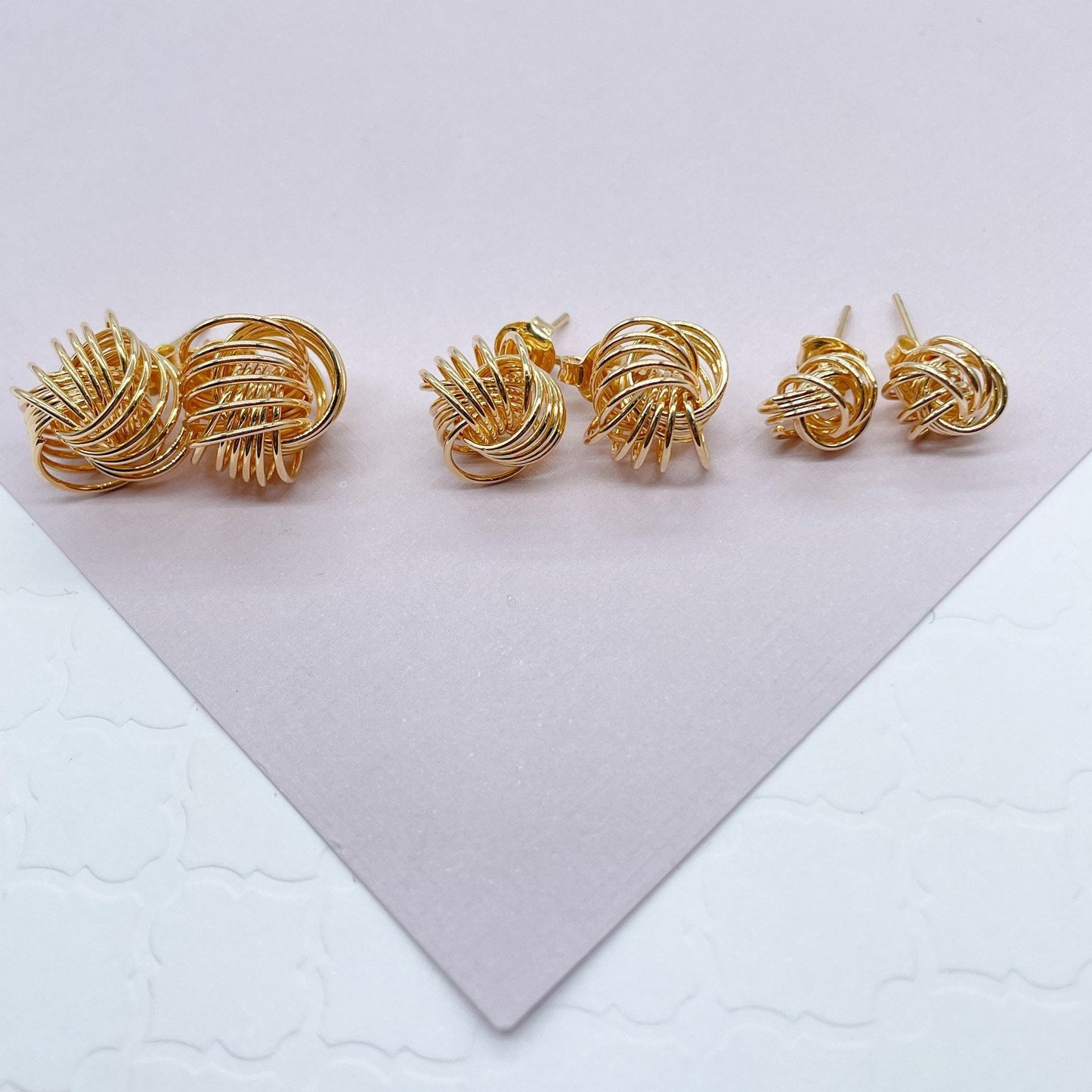 18k Gold Layered Love Knot Stud Earrings, Knot Earrings In Gold Thread, Sizes