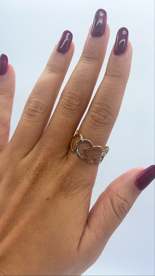 18k Gold Layered Adjustable Tri-Color Matte Heart Ring Wholesale Tricolor Jewelry