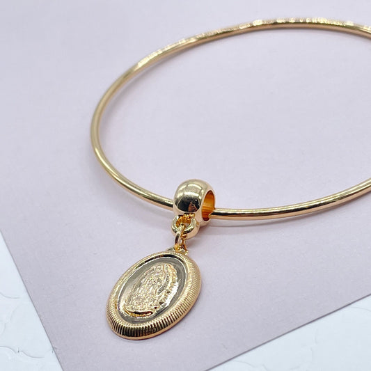 18k Gold Layered Bangle Featuring Lady Of Guadalupe Charm Wholesale Pendant