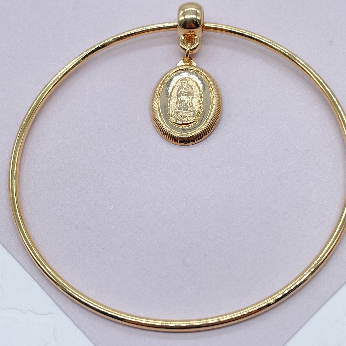 18k Gold Layered Bangle Featuring Lady Of Guadalupe Charm Wholesale Pendant