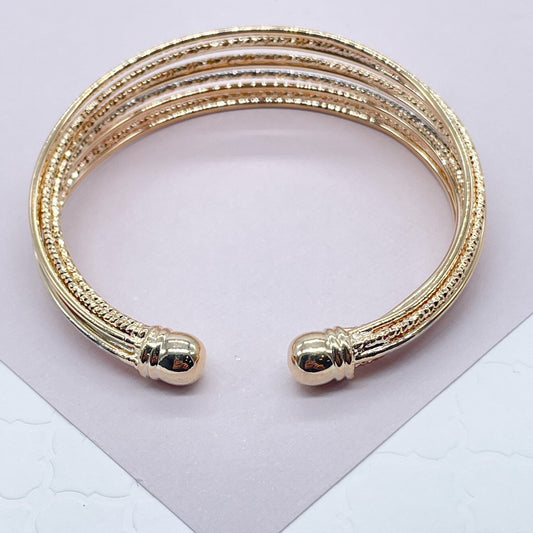 18k Gold Layered Tri-Color Bangle with 9 Sparkly Bracelets in One