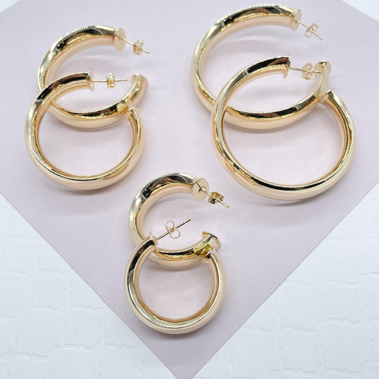 18k Gold Layered Plain Turn Around 10mm Thick Hoop Earrings Available in 30mm,