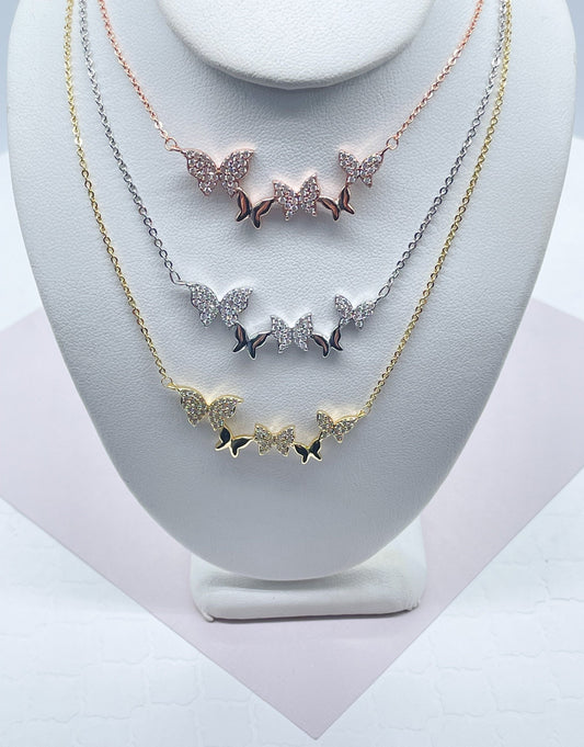 18k Gold Layered Butterfly Necklaces Featuring Micro Pave Cubic Zirconia