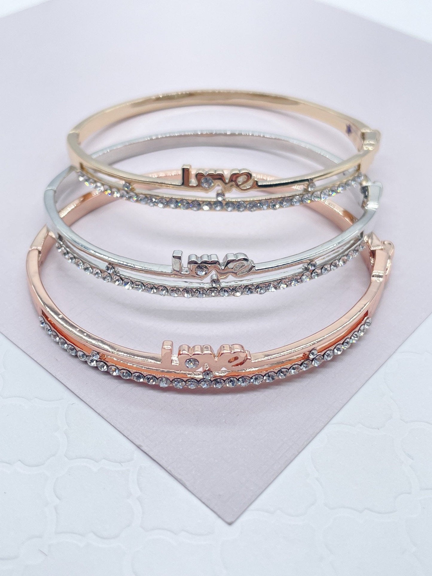 18k Gold Filled Cubic Zirconia Love Bangle Bracelet in Gold, Silver or Rose Gold Gift Her,