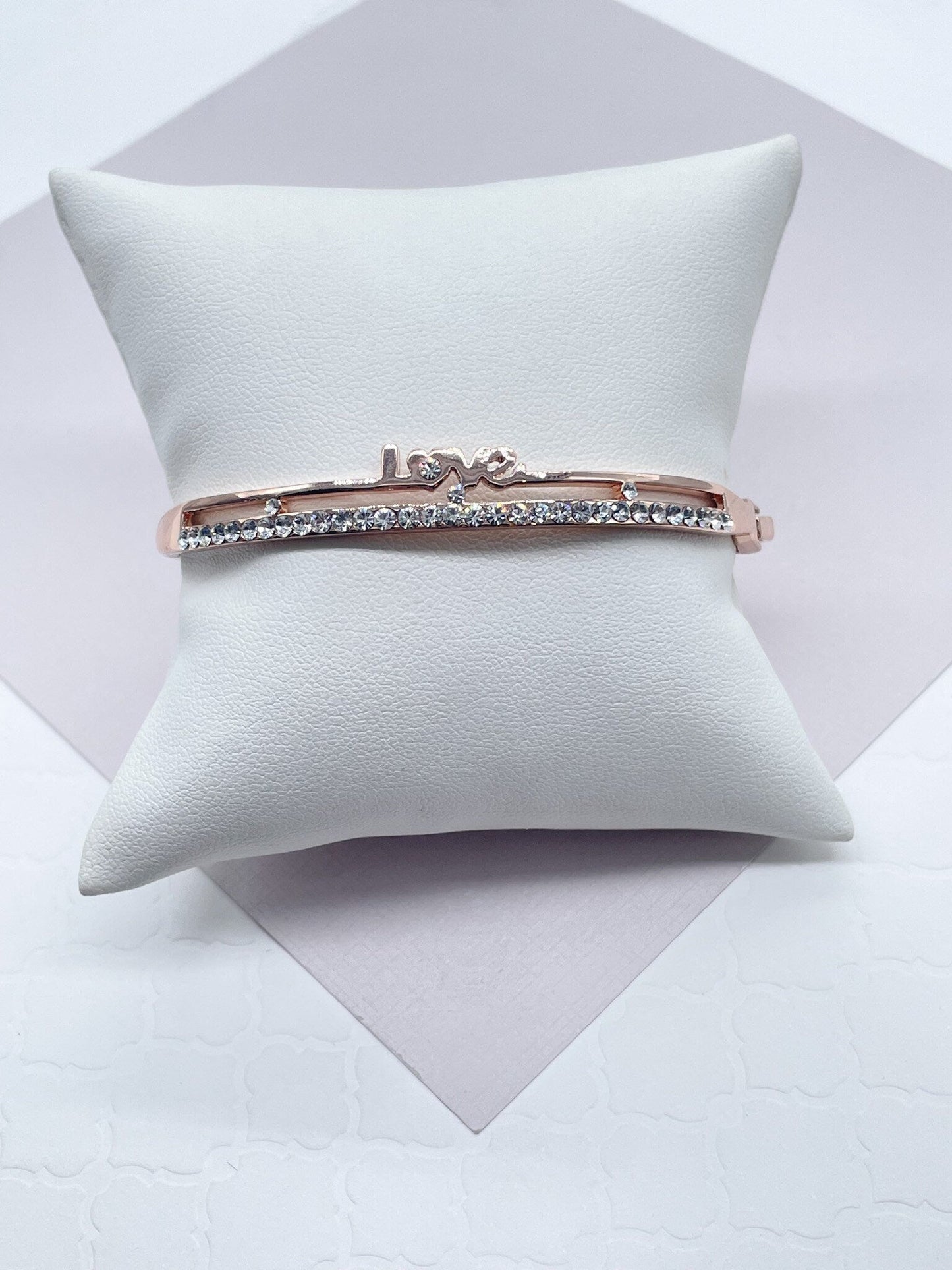 18k Gold Filled Cubic Zirconia Love Bangle Bracelet in Gold, Silver or Rose Gold Gift Her,