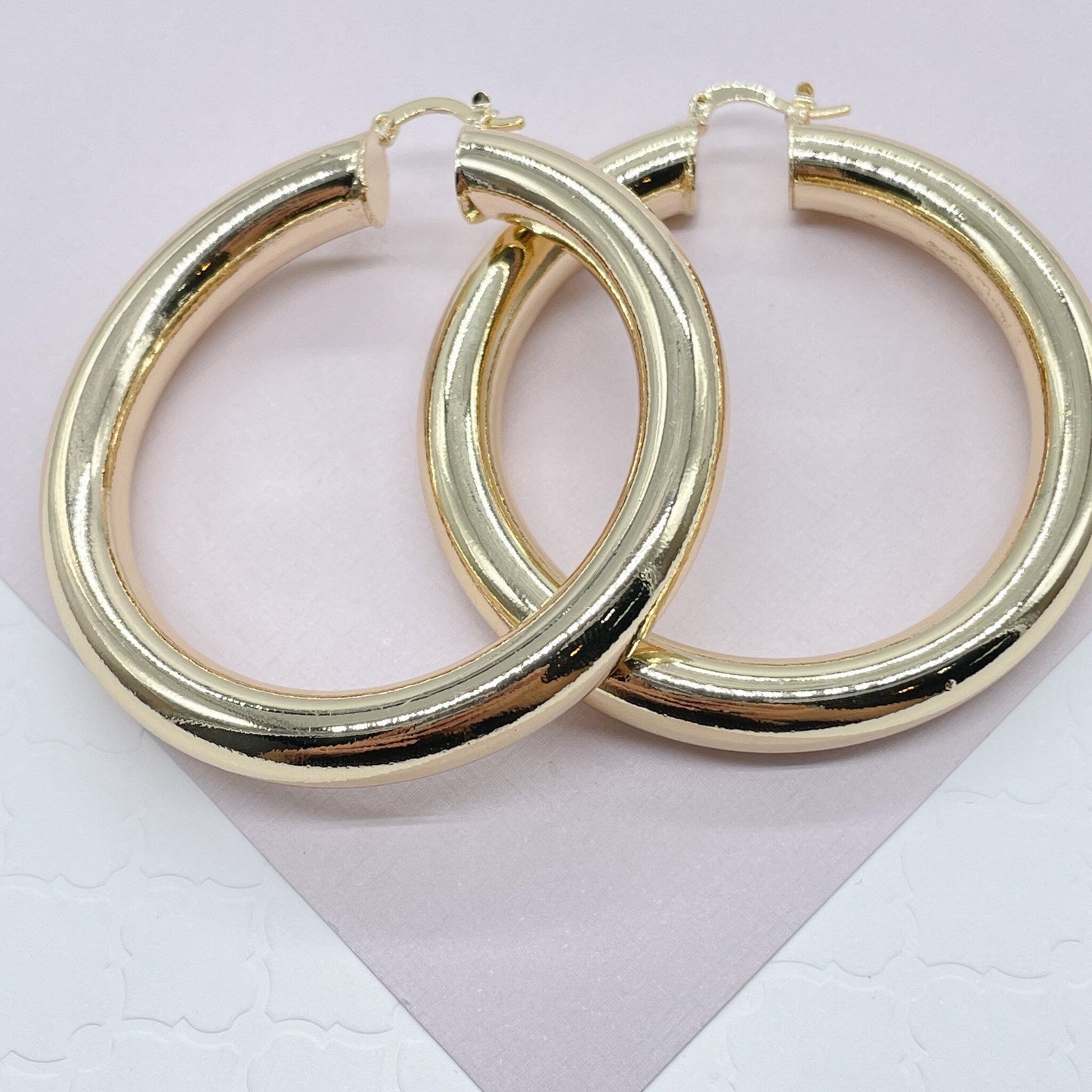 18k Gold Layered 8mm Thick Hoop Earrings, Chunk Gold Hoop, Fat Hoop Earrings