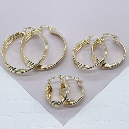 18k Gold Filled Four Layers Twisted 8mm Thick Hoop Earrings, Sizes 20mm, 30mm,