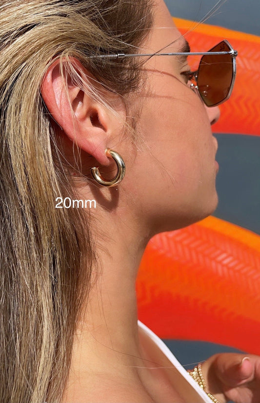 Thick 18k Gold Layered Plain 6mm Open Hoop Earrings