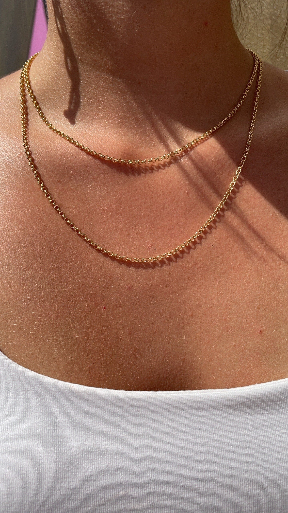 18k Gold Layered 2mm Cable Link Chain Dainty Necklace For Wholesale And Jewelry