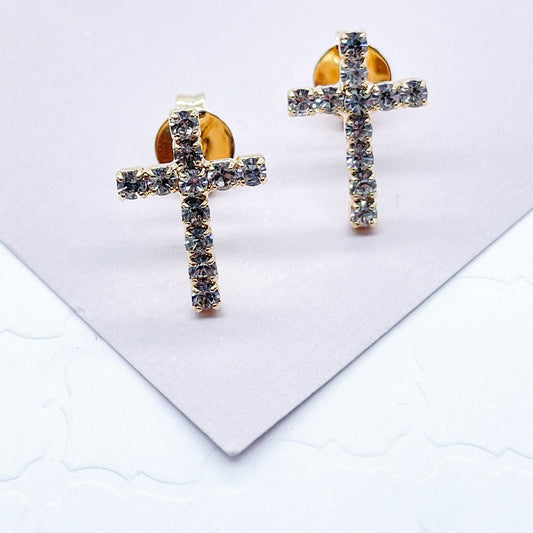 18k Gold Layered Cubic Zirconia Cross Stud Earrings