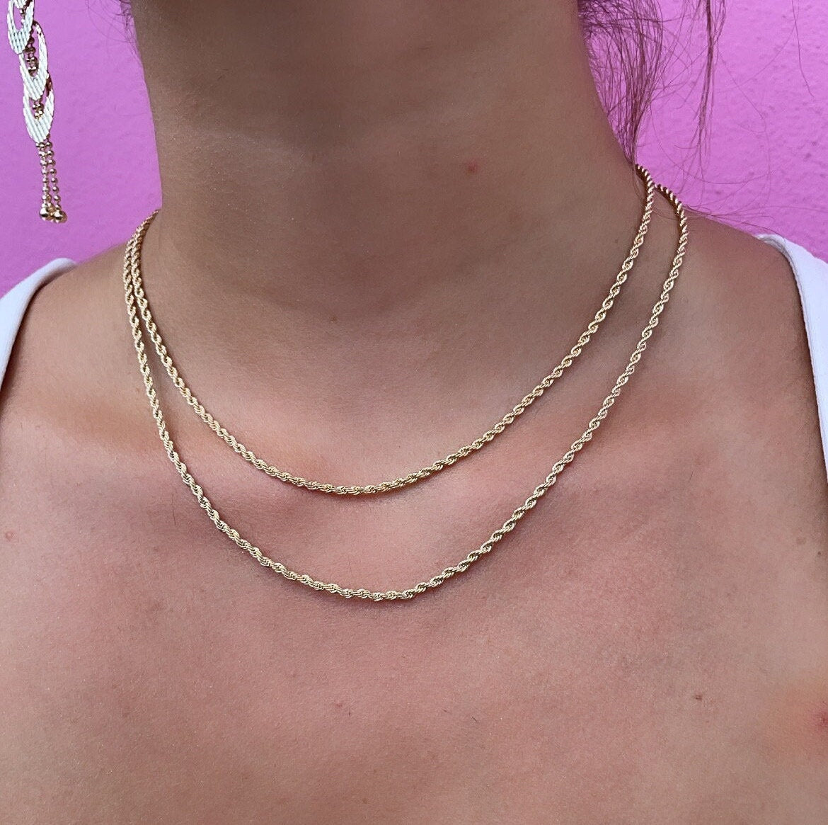 18k Gold Layered Rope Chain 1mm Necklace