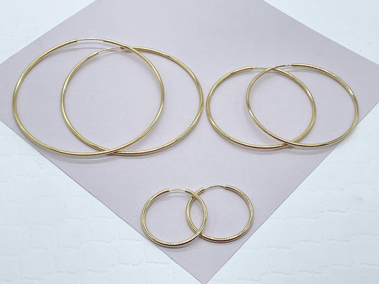 Very Light And Sturdy 18k Gold Layered Plain Thin Endless Hoop Earrings, Dainty
