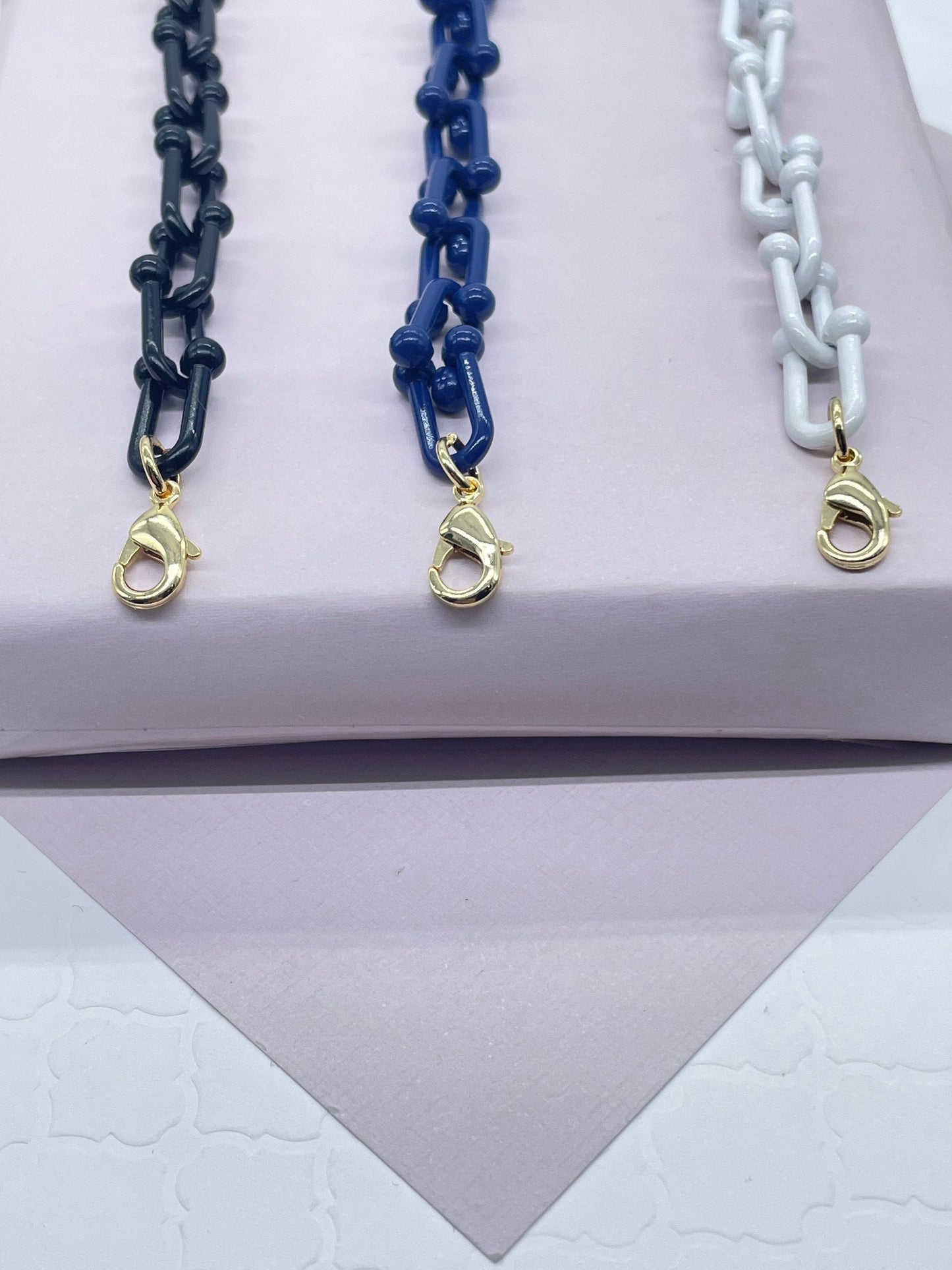 18k Gold Layered Colorful Enamel Bead Link Chain Set for Wholesale and Jewelry