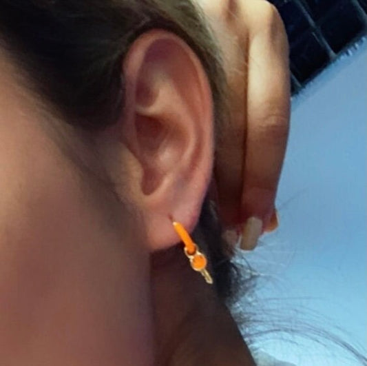 18k Gold Layered, Colorful Earrings with Dangling Key Clicker Colored Hoops