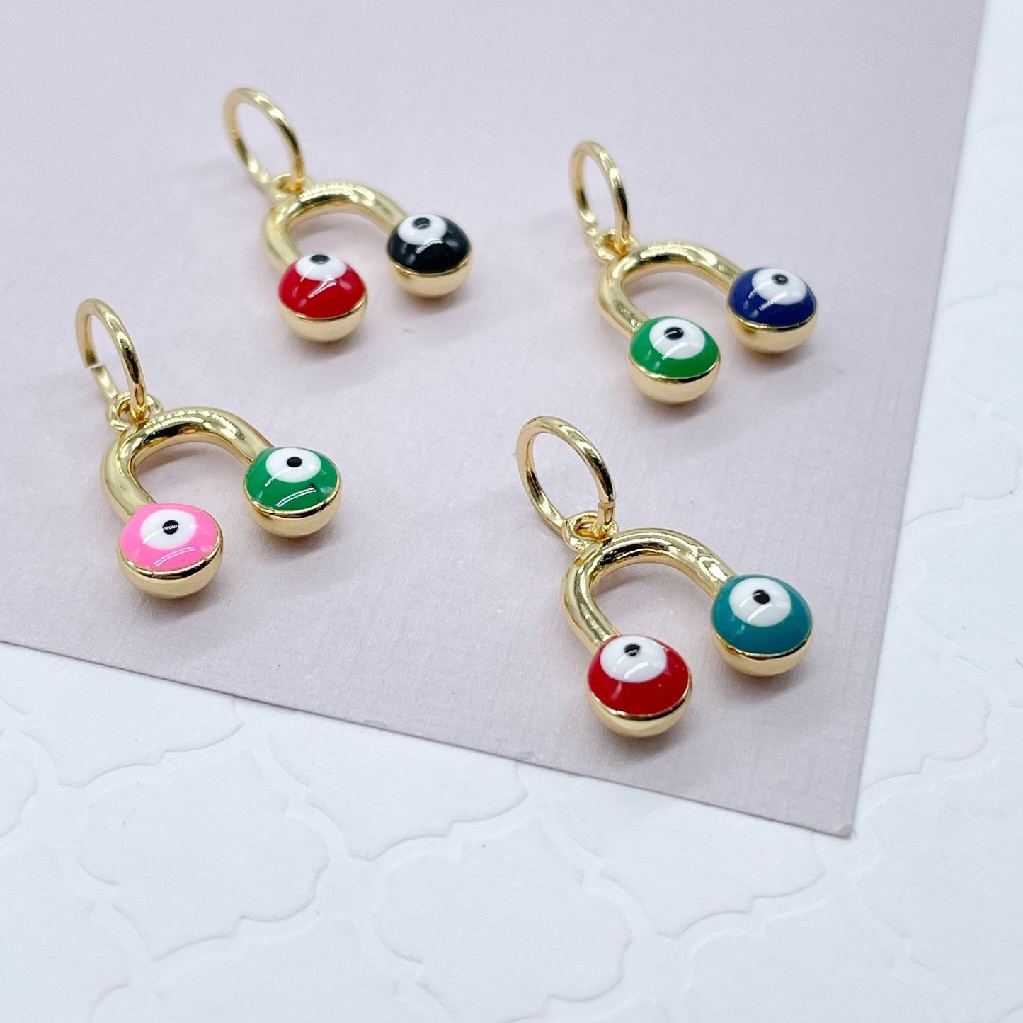 18k Gold Layered Colorful Evil Eye Enamel Pendant For Protection Wholesale