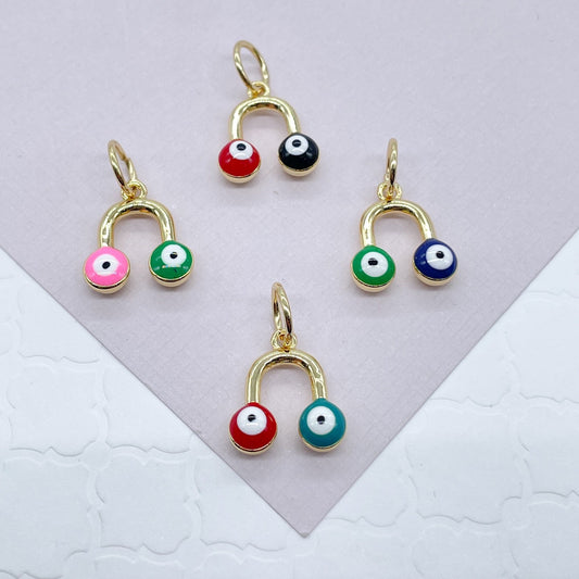 18k Gold Layered Colorful Evil Eye Enamel Pendant For Protection Wholesale