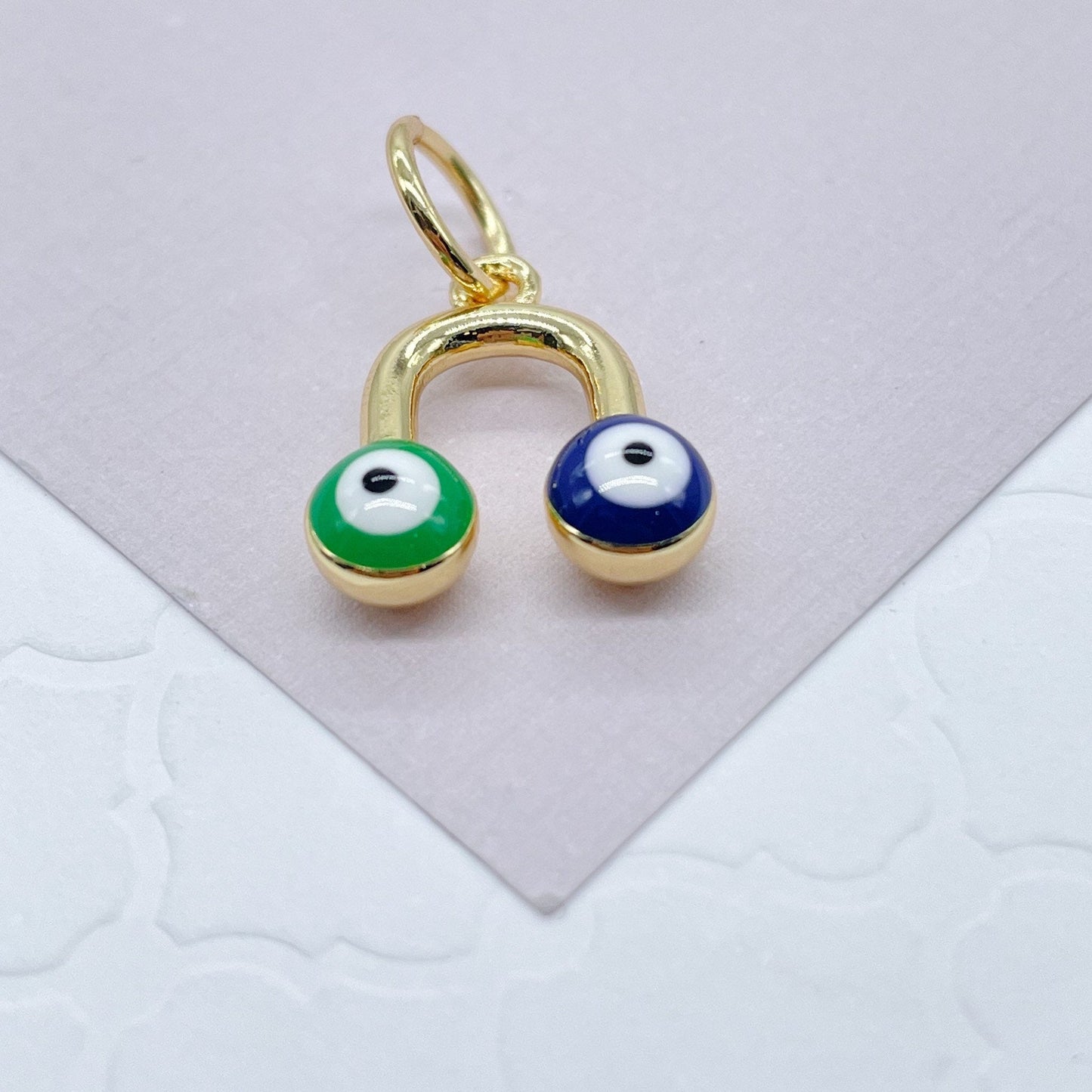 18k Gold Layered Colorful Evil Eye Enamel Pendant For Protection Wholesale