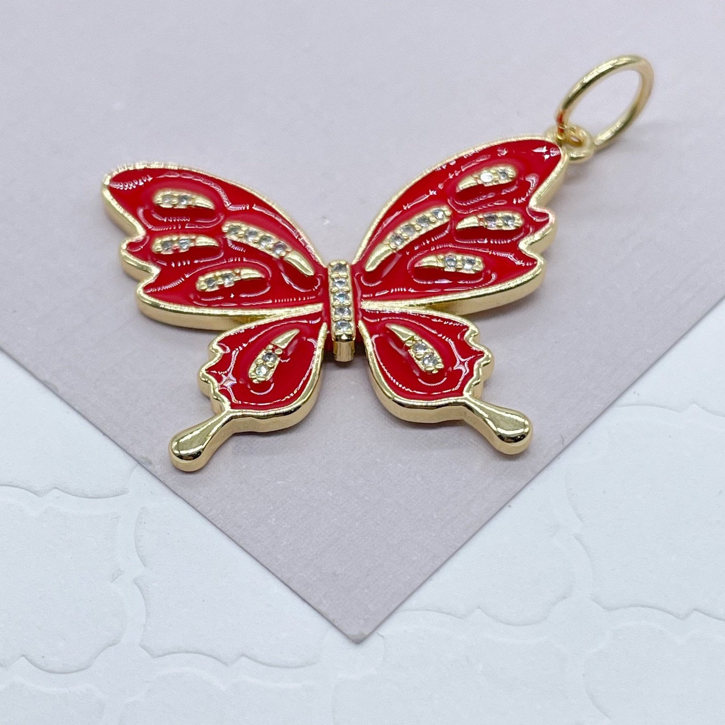 18k Gold Layered Colorful Butterfly Enamel Pendant Wholesale Charm Jewelry Making