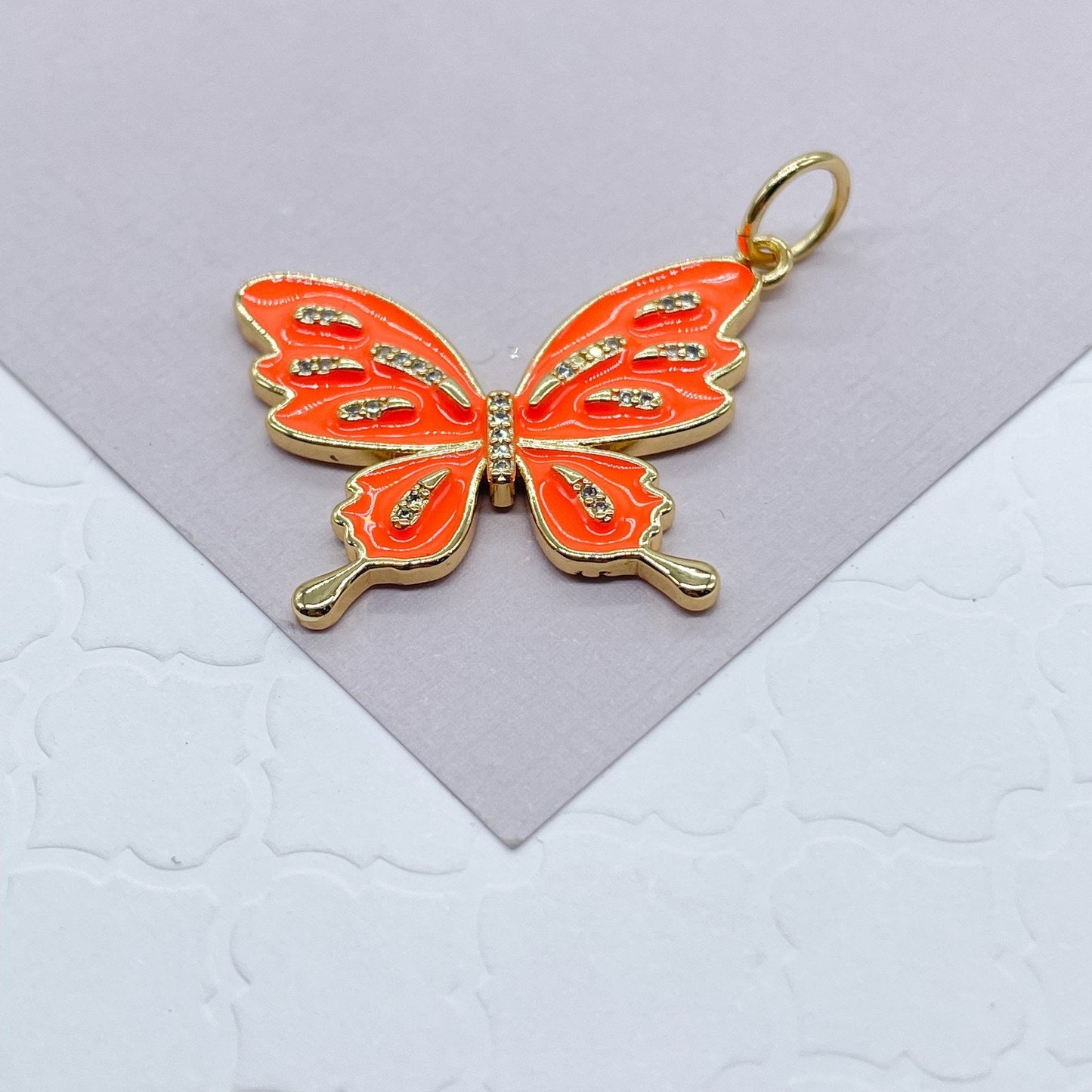 18k Gold Layered Colorful Butterfly Enamel Pendant Wholesale Charm Jewelry Making