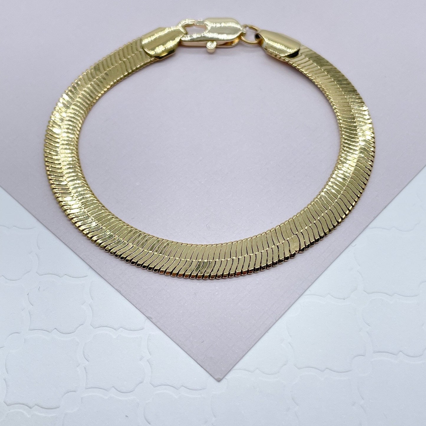 18k Gold Layered 7mm Herringbone Necklace for Layering Jewelry Bracelet Available