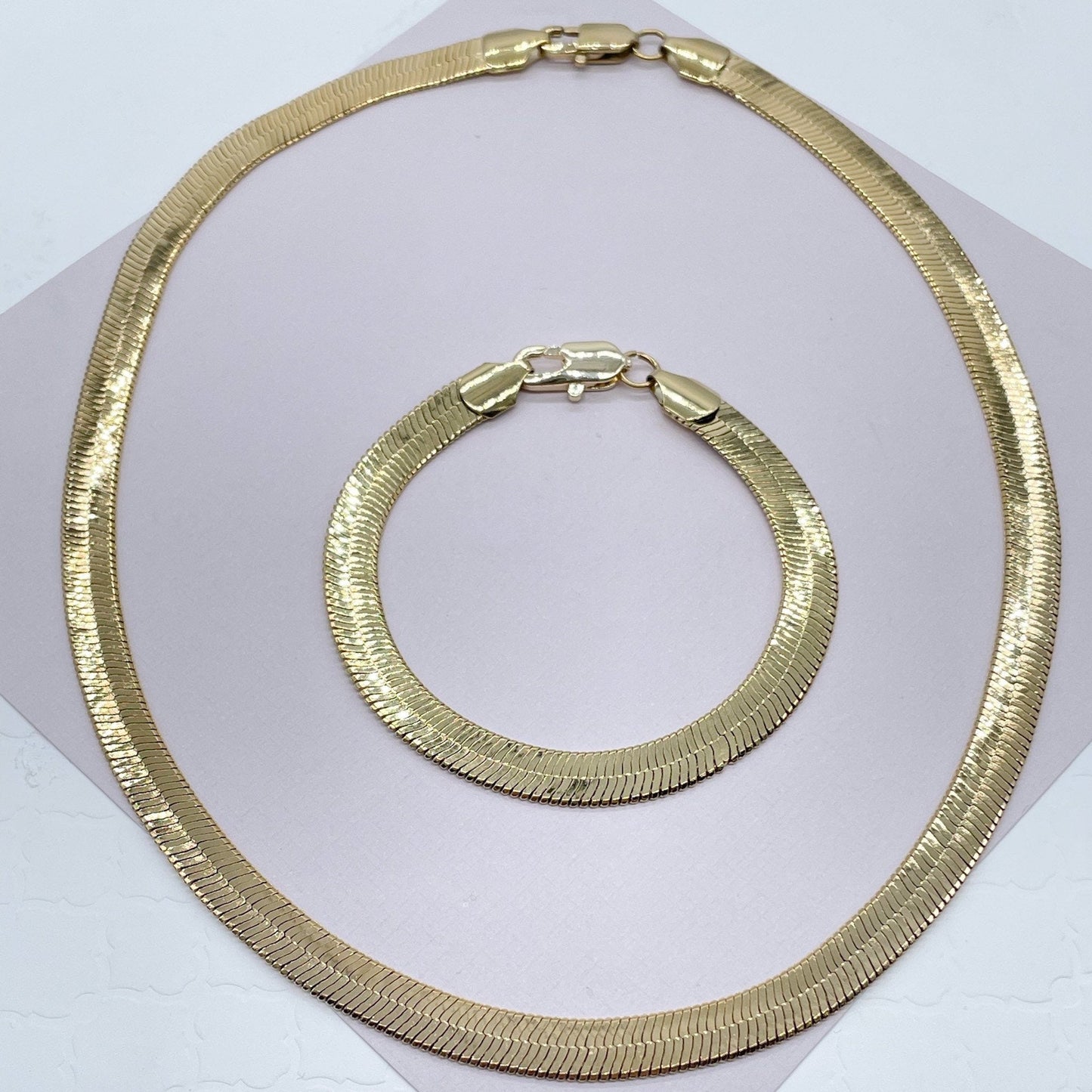 18k Gold Layered 7mm Herringbone Necklace for Layering Jewelry Bracelet Available